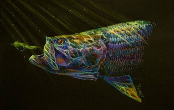 Tarpon Poster featuring the pastel Night fly by Yusniel Santos