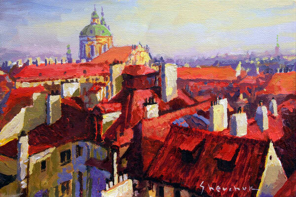 Acrylic Poster featuring the painting Prague Old Roofs 04 by Yuriy Shevchuk
