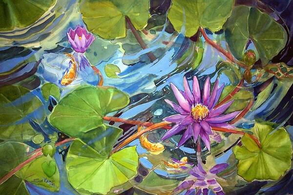 Waterlilies Poster featuring the painting Reflections by Sue Kemp