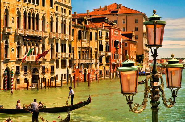 Venice Poster featuring the digital art Venice Street Lamp by Mick Burkey