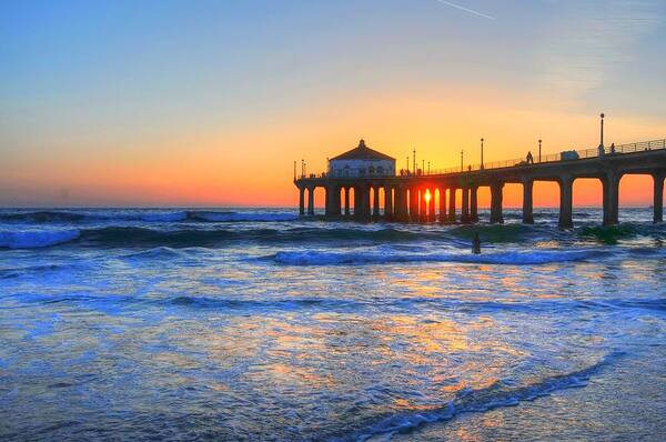 Manhattan Beach Pier Poster featuring the photograph Manhattan Pier Sunset by Richard Omura