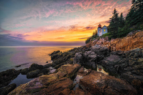 Acadia Poster featuring the photograph Bass Harbor Light At Sunset #2 by Jeff Bazinet