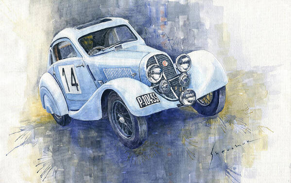 Shevchukart Poster featuring the painting 1937 Aero 750 Sport Coupe by Yuriy Shevchuk
