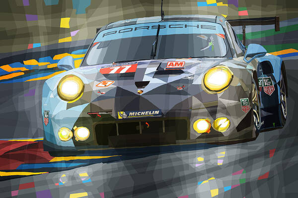 Automotive Poster featuring the digital art 2015 Le Mans GTE-Am Porsche 911 RSR by Yuriy Shevchuk