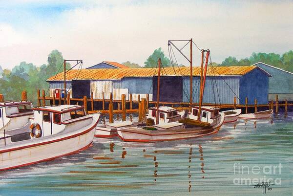 Landscape Poster featuring the painting Deadrise dock by Hugh Harris