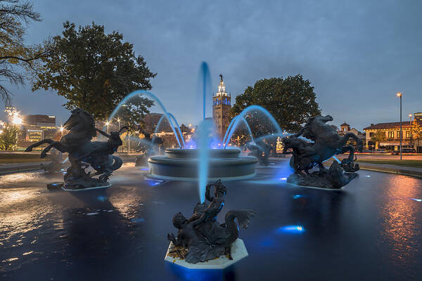 Kansas City Poster featuring the photograph Fountain Blue by Ryan Heffron