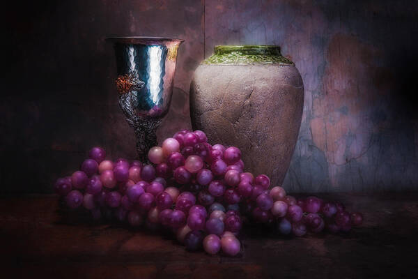 Food Poster featuring the photograph Grapes and Silver Goblet by Tom Mc Nemar