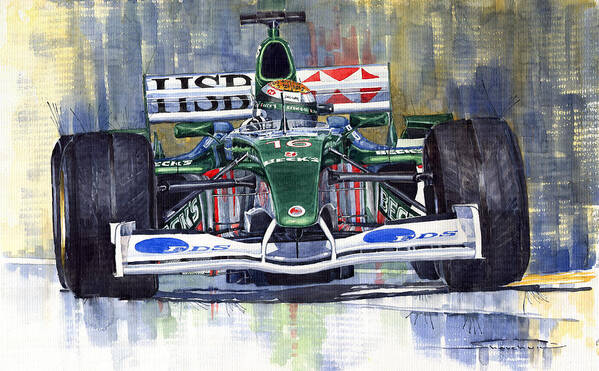 Watercolour Poster featuring the painting Jaguar R3 Cosworth F1 2002 Eddie Irvine by Yuriy Shevchuk