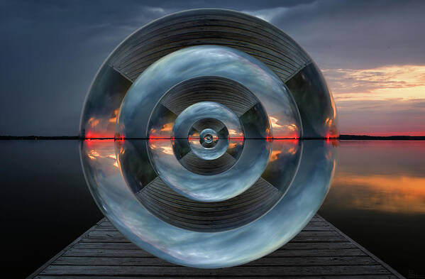 Lake Wisconsin Wi Dock Sunrise Sunset Abstract Shape Sphere Mirror Infinity Perspective Water Sky Poster featuring the photograph Lake Kegonsa to Infinity by Peter Herman