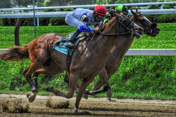 Horse Racing Poster featuring the photograph Nine Gaining by Jeffrey PERKINS