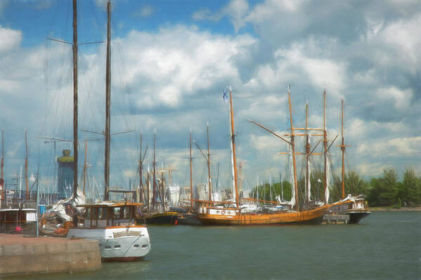 Helsinki; Finland; Harbor; Boats; Scandinavia; Europe Poster featuring the digital art Safe Harbor by Mick Burkey