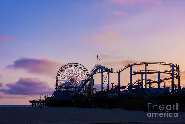 Beach Poster featuring the photograph Santa Monica Pier Fun at Sunset by David Levin