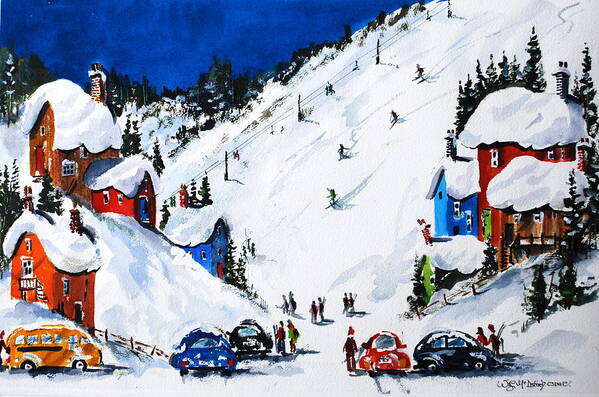 Spoprts Winter Skiing Poster featuring the painting Ski day at Osler by Wilfred McOstrich