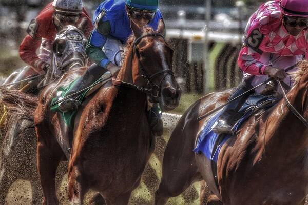 Race Horses Poster featuring the photograph Tight Quarters by Jeffrey PERKINS