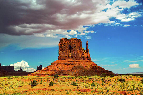 Monument Valley Poster featuring the photograph West Mitten Under A Monsoon Sky by Steven Barrows