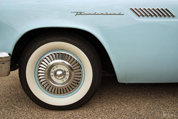 1955 55 Ford Thunderbird Dramatic Angle Perspective Car Vintage Poster featuring the photograph 1955 Vintage Blue Ford Thunderbird by Peter Herman