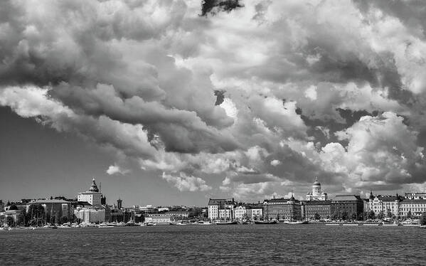 Helsinki; Finland; Clouds; Europe; Scandinavia; Baltic; Baltic Sea; Black And White; Black White Poster featuring the photograph Clouds over Helsinki by Mick Burkey