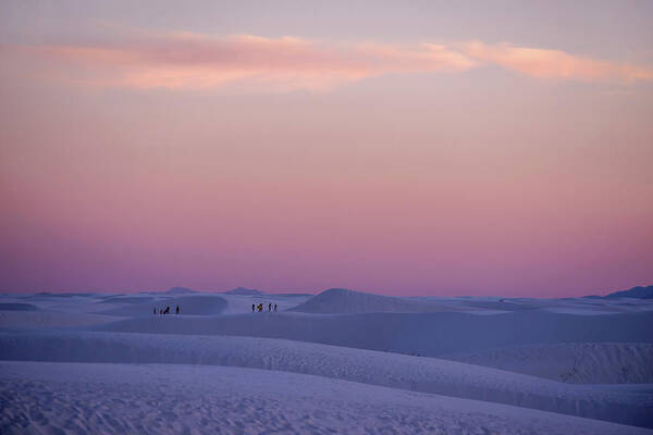 White Sands National Monument Nm Desert Park Dunes Sand Hiking Sunset Pink Purple Cotton Candy Magenta Aqua Poster featuring the photograph Cotton candy colors at White Sands National Monument New Mexico Sunset by Peter Herman