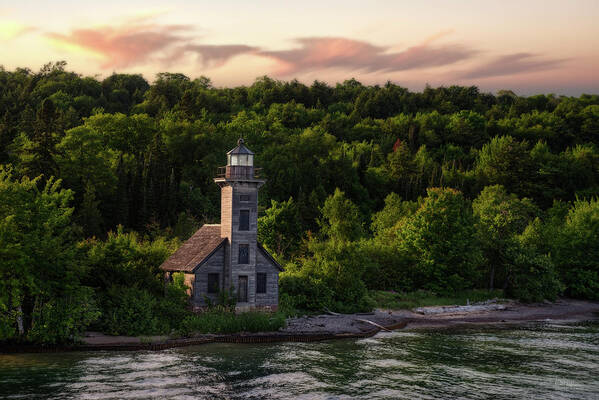 Pictured Rocks Poster featuring the photograph East Channel Lighthouse #1 - Grand Island MI by Peter Herman
