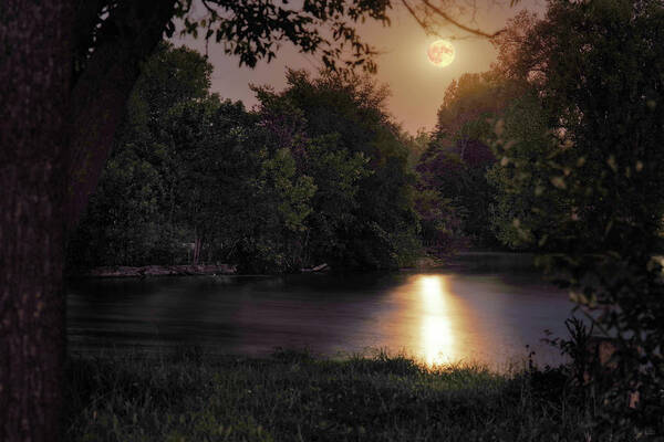 Stoughton Poster featuring the photograph Harvest Moonrise above Yahara River #2 - Stoughton WI by Peter Herman