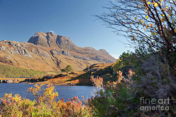 Slioch Poster featuring the photograph Slioch and Loch Maree by David Bleeker