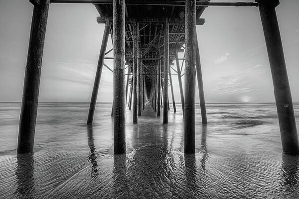 Oceanside Poster featuring the photograph Sunset Under The Oceanside Pier Black and White by JC Findley