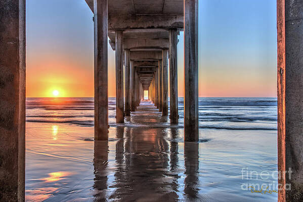 Beach Poster featuring the photograph Under Scripps Pier at Sunset ..Autographed.. by David Levin