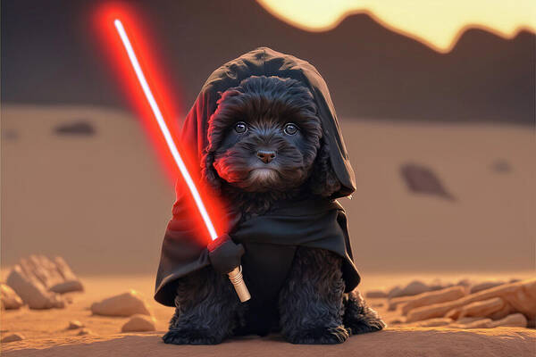 Maltipoo Poster featuring the digital art Maltipoo Puppy Jedi #1 by Jim Vallee