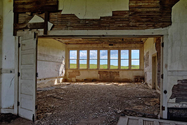 Charbonneau Poster featuring the photograph Charbonneau ND Series - Schoolhouse Daydreaming window view by Peter Herman