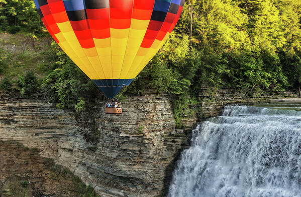 Hot Air Balloon Poster featuring the photograph Hot Air Ballooning Over The Middle Falls At Letchworth State Par #2 by Jim Vallee