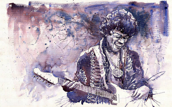 Watercolour Poster featuring the painting Jazz Rock Jimi Hendrix 03 by Yuriy Shevchuk