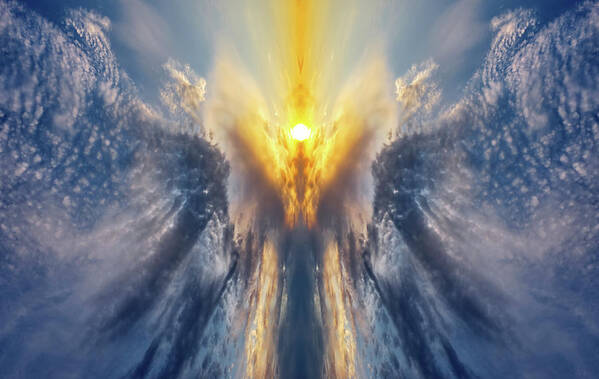 Angel Poster featuring the photograph An Angel of the Lord Appeared to Them - angel in a mirrored cloudscape by Peter Herman