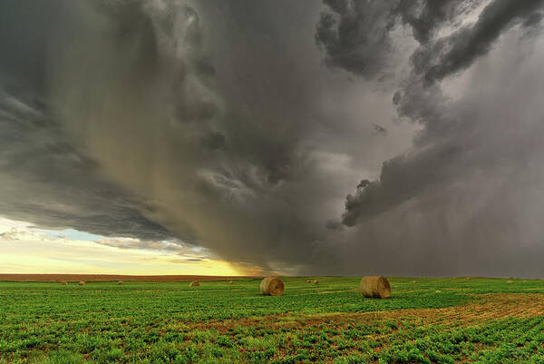 Bales Poster featuring the photograph Baelstrom #2 - A Face in the Clouds - stormcloud above ND hay bales by Peter Herman