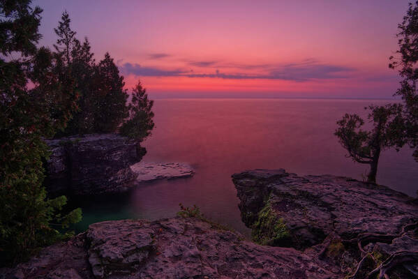 Cave Point Poster featuring the photograph Cave Point Calm - Cave Point County Park in Door County WI by Peter Herman