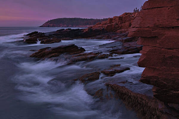 Thunder Hole Poster featuring the photograph Early Morning Light - Thunder Hole by Stephen Vecchiotti