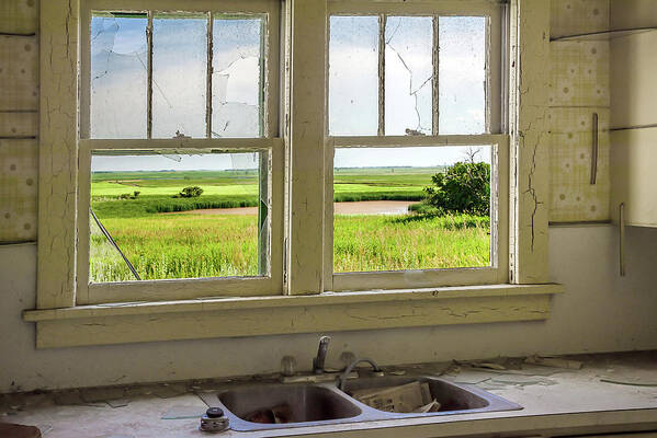 Solberg Poster featuring the photograph Kitchen Window Prairie View - view from abandoned ND homestead kitchen window by Peter Herman