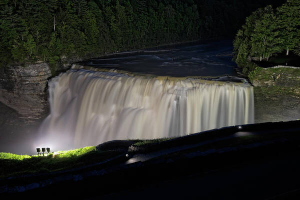Letchworth Poster featuring the photograph The Middle Falls Under The Lights by Jim Vallee