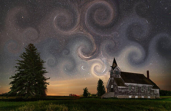 Van Gogh Poster featuring the photograph Van Gogh Starry Night at the Big Coulee Church in rural ND by Peter Herman