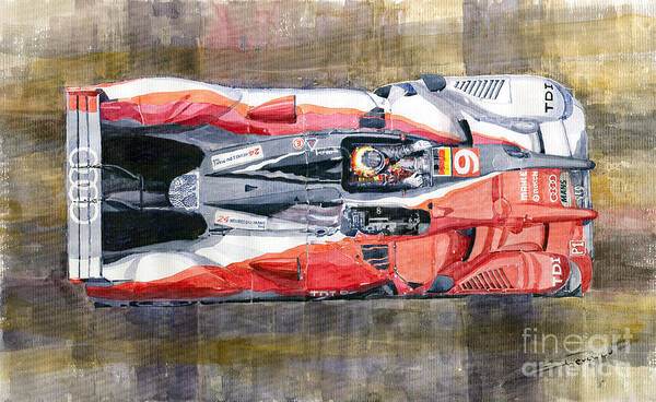 Watercolor Poster featuring the painting Audi R15 TDI Le Mans 24 Hours 2010 winner by Yuriy Shevchuk