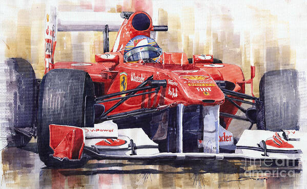 Watercolour Poster featuring the painting 2011 Ferrari 150 Italia Fernando Alonso F1  by Yuriy Shevchuk