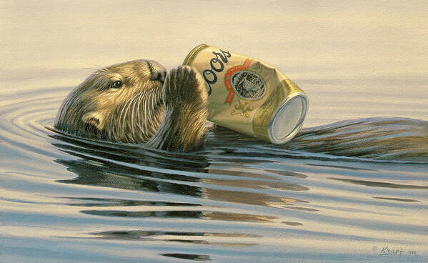 Wildlife Poster featuring the painting Otter's Toy by Paul Krapf