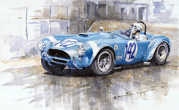 Watercolor Poster featuring the painting Phil Hill AC Cobra-Ford Targa Florio 1964 by Yuriy Shevchuk