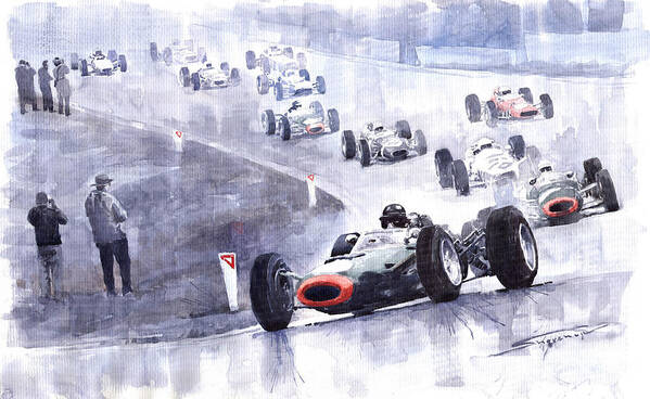 Brm P261 Poster featuring the painting Graham Hill BRM P261 Belgian GP 1965 by Yuriy Shevchuk