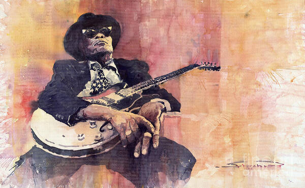 Watercolour Poster featuring the painting Jazz John Lee Hooker by Yuriy Shevchuk