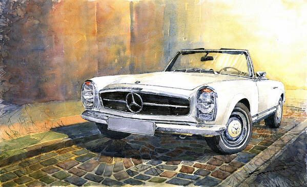 Auto Poster featuring the painting Mercedes Benz W113 280 SL Pagoda Front by Yuriy Shevchuk