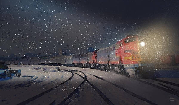 Railroad Art Poster featuring the painting Santa Fe Night Curve by Glenn Galen