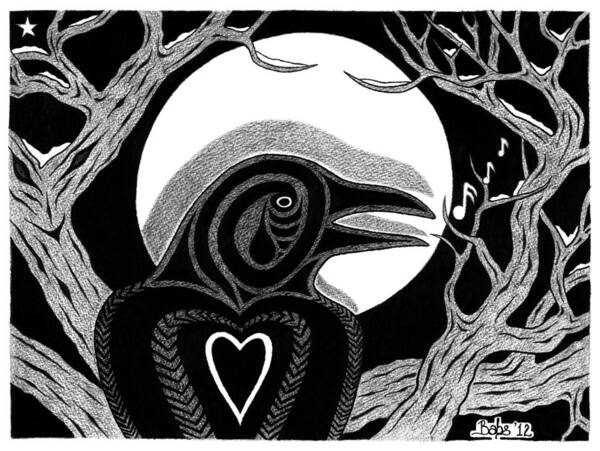 Raven Poster featuring the drawing Darkness And Light by Barb Cote