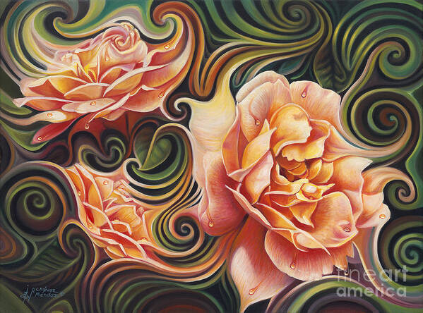 Rose Poster featuring the painting Dynamic Floral V Roses by Ricardo Chavez-Mendez