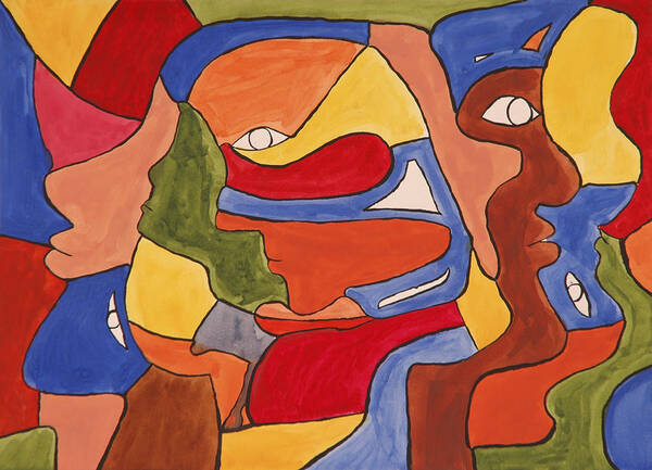 Gouache Poster featuring the painting Faces by Jose Rojas