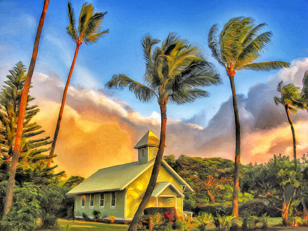 Church Poster featuring the painting Old Church at Honokawai Maui by Dominic Piperata